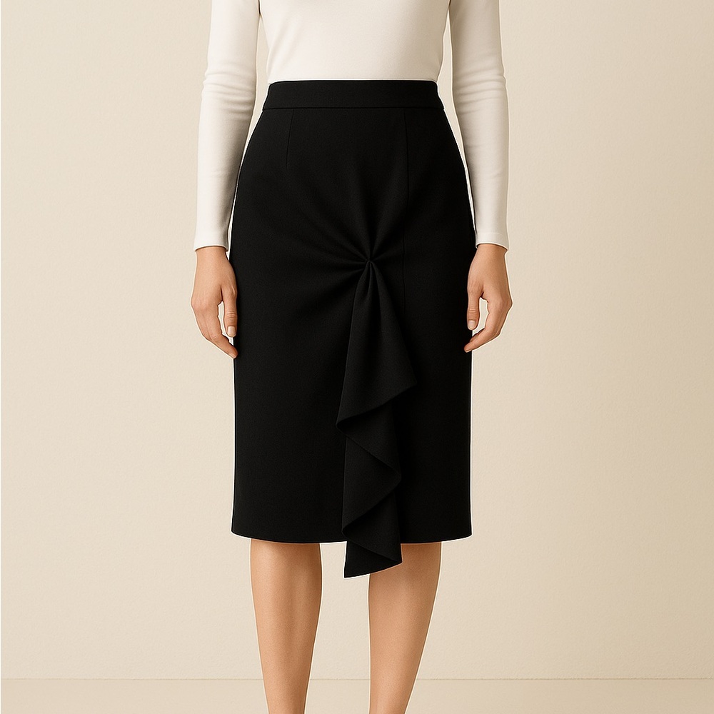 VALENTINO Black Wool Skirt with Sculptural Knot Detail
